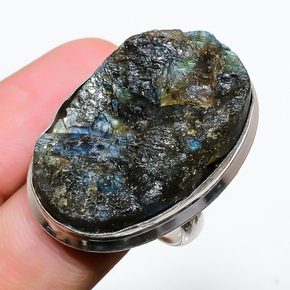 Hand Crafted Natural Labradorite 925 Sterling Silver Ring, Size 8.5, NWT - Picture 1 of 15